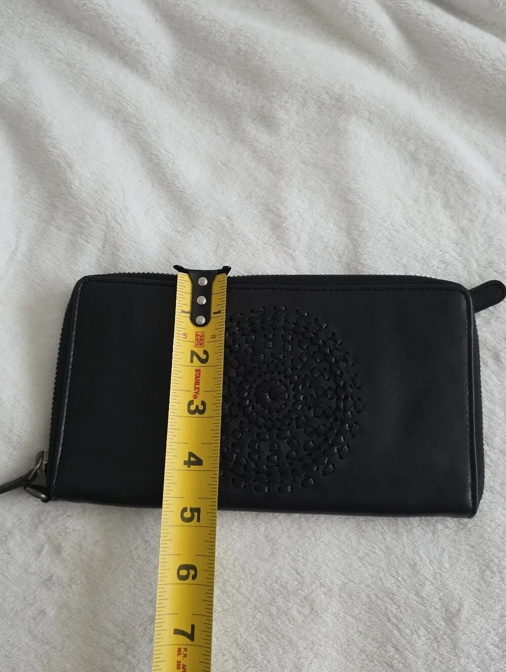 Vilenca Holland Leather Zip Around Wallet Black Embossed Boho Chic